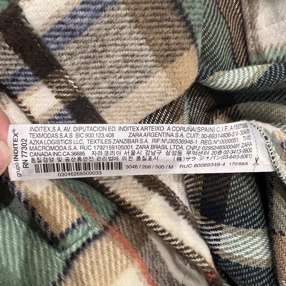 Zara Plaid Shacket Sz Med Green &Tan Front Button Jacket Cozy Pockets - Picture 6 of 6